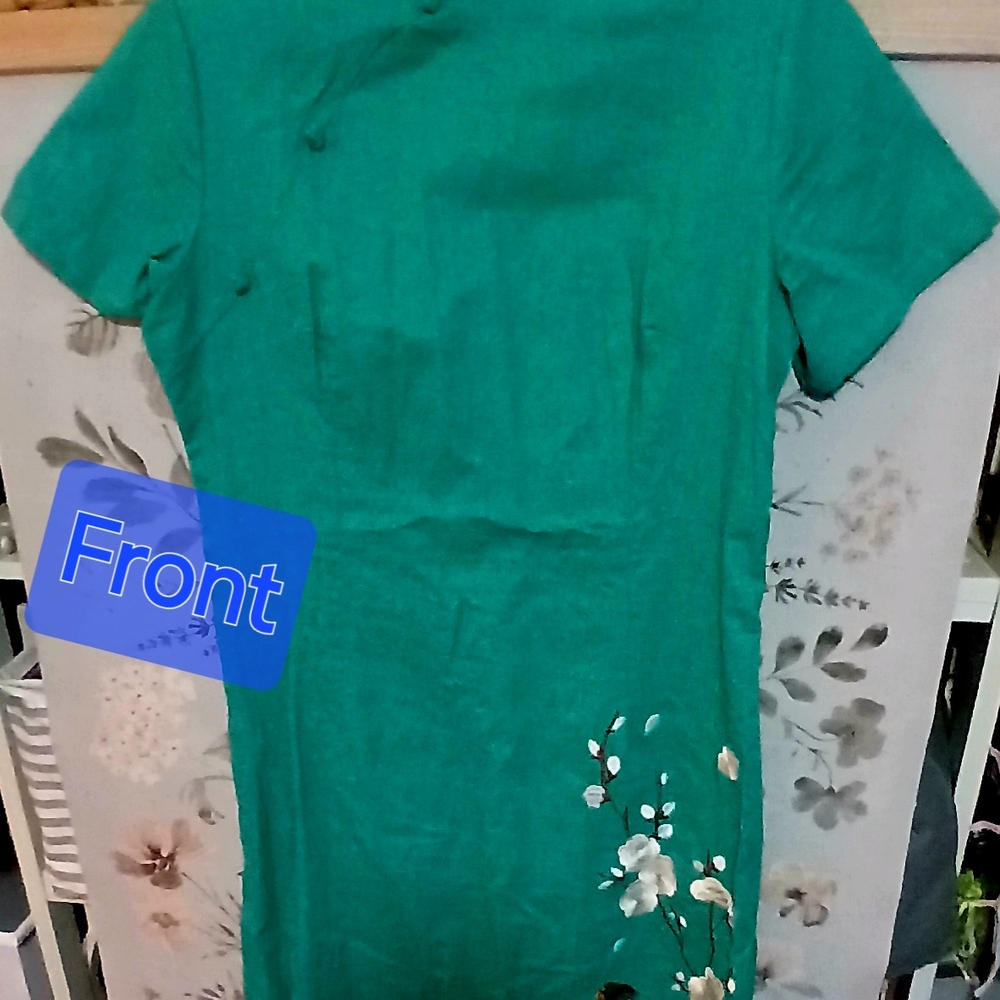 Mock Asian Green Embroidered Dress
